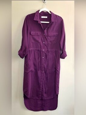Billy T button down Shirt Dress with adjustable waist in purple size small